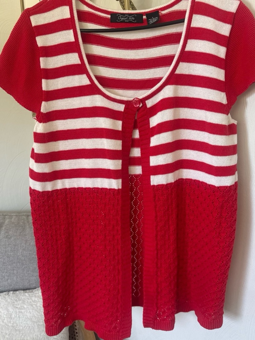 Crystal- Kobe Women’s Large Red & White Striped Women's Knit Top - Picture 4 of 11